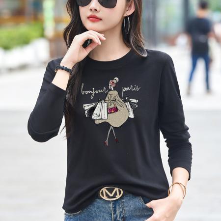 FA54725# 春秋季新款长袖T恤女欧货洋气宽松显瘦休闲打底衫潮牌上衣女  服裝批發女裝批發服飾貨源