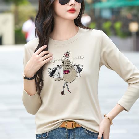 FA54725# 春秋季新款长袖T恤女欧货洋气宽松显瘦休闲打底衫潮牌上衣女  服裝批發女裝批發服飾貨源