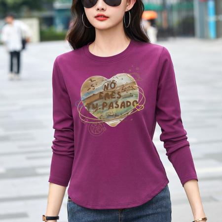 FA54726# 早春季长袖t恤女简约休闲百搭大码女装宽松显瘦遮肚子打底衫上衣  服裝批發女裝批發服飾貨源