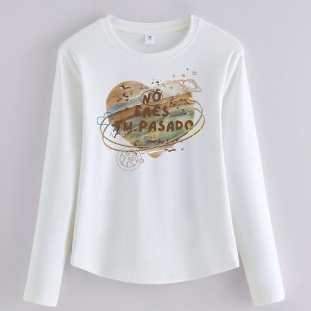 FA54726# 早春季长袖t恤女简约休闲百搭大码女装宽松显瘦遮肚子打底衫上衣  服裝批發女裝批發服飾貨源