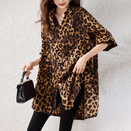 FA54729# 春新款时尚印花宽松显瘦遮肉衬衫大码胖MM洋气韩版上衣  服裝批發女裝批發服飾貨源