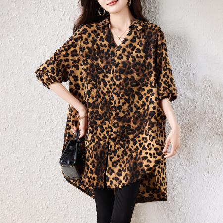 FA54729# 春新款时尚印花宽松显瘦遮肉衬衫大码胖MM洋气韩版上衣  服裝批發女裝批發服飾貨源