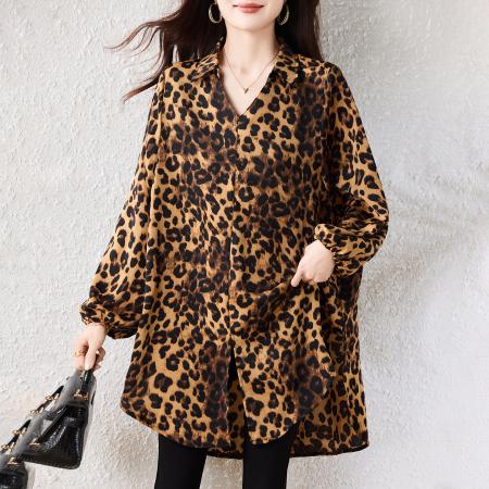 FA54729# 春新款时尚印花宽松显瘦遮肉衬衫大码胖MM洋气韩版上衣  服裝批發女裝批發服飾貨源