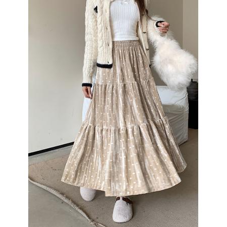 FA54731# 新款设计感爱心丝绒裙高腰显瘦百褶蛋糕裙大摆裙女  服裝批發女裝批發服飾貨源