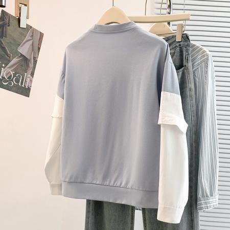FA54734# 春季新款设计感撞色拼接洋气减龄百搭套头T恤上衣  服裝批發女裝批發服飾貨源