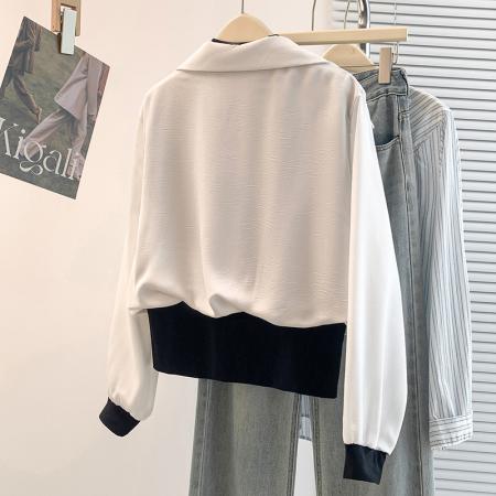 FA54735# 春季新款韩版假两件百搭设计感衬衫上衣  服裝批發女裝批發服飾貨源