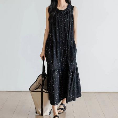 LN76432# 夏新款款大码女装法式连衣裙无袖碎花背心裙度假风长裙M-4XL200斤