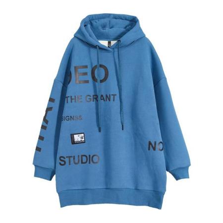 FA54751# 加绒加厚中长款卫衣女秋冬咖啡色宽松洋气连帽上衣外套女时尚质感  服裝批發女裝批發服飾貨源