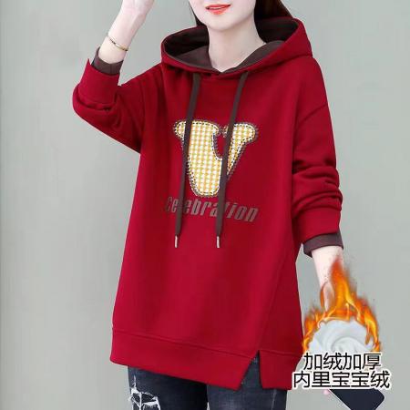 FA54752# 秋冬季新款女士卫衣加绒加厚中长款爆款时尚洋气遮屁股连帽  服裝批發女裝批發服飾貨源