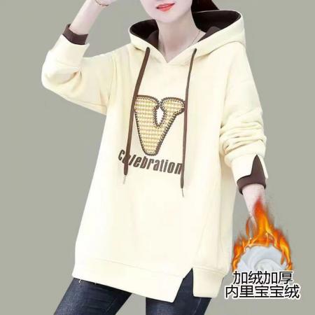 FA54752# 秋冬季新款女士卫衣加绒加厚中长款爆款时尚洋气遮屁股连帽  服裝批發女裝批發服飾貨源