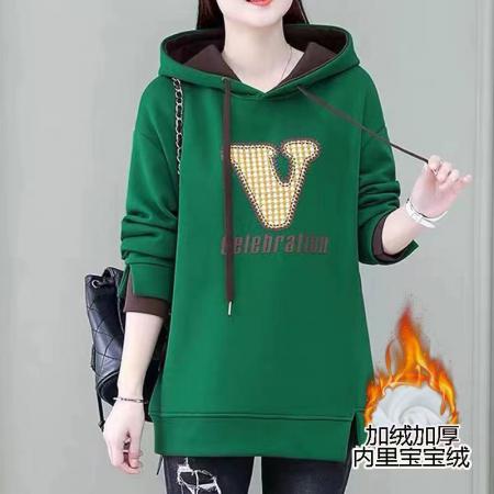 FA54752# 秋冬季新款女士卫衣加绒加厚中长款爆款时尚洋气遮屁股连帽  服裝批發女裝批發服飾貨源