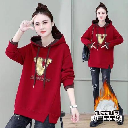 FA54752# 秋冬季新款女士卫衣加绒加厚中长款爆款时尚洋气遮屁股连帽  服裝批發女裝批發服飾貨源