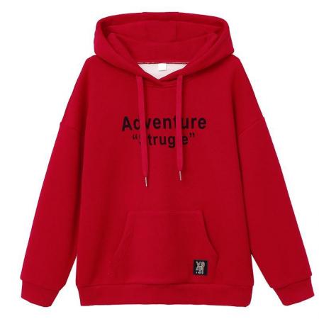 FA54753# 红色短款连帽卫衣女春秋冬新款爆款时尚洋气宽松上衣休闲服  服裝批發女裝批發服飾貨源