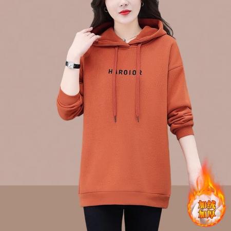 FA54754# 华棉新款加绒加厚连帽卫衣冬季百搭时尚遮肉显瘦上衣  服裝批發女裝批發服飾貨源