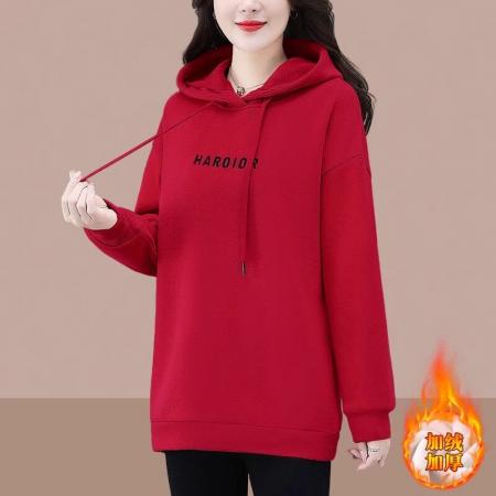 FA54754# 华棉新款加绒加厚连帽卫衣冬季百搭时尚遮肉显瘦上衣  服裝批發女裝批發服飾貨源