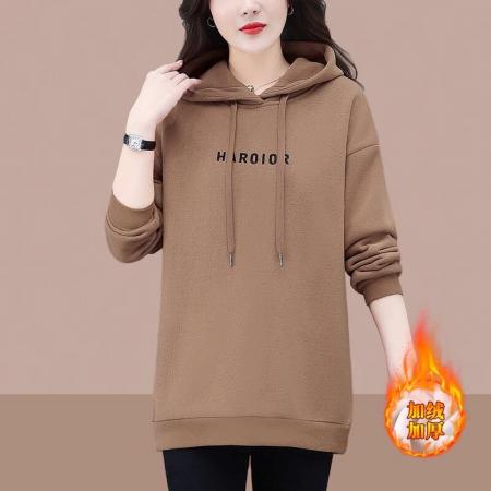 FA54754# 华棉新款加绒加厚连帽卫衣冬季百搭时尚遮肉显瘦上衣  服裝批發女裝批發服飾貨源