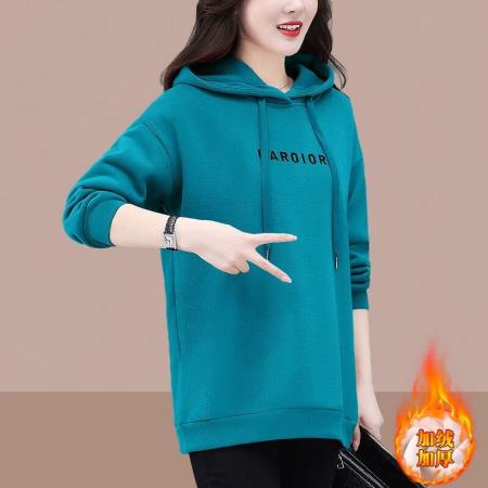 FA54754# 华棉新款加绒加厚连帽卫衣冬季百搭时尚遮肉显瘦上衣  服裝批發女裝批發服飾貨源