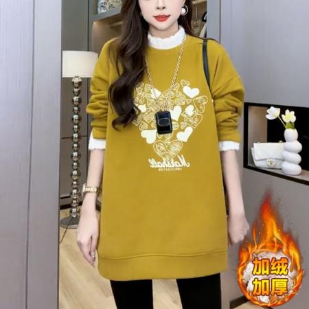 FA54755# 华棉冬季时尚拼接假两件上衣日常易穿搭加绒加厚卫衣  服裝批發女裝批發服飾貨源