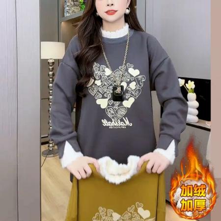 FA54755# 华棉冬季时尚拼接假两件上衣日常易穿搭加绒加厚卫衣  服裝批發女裝批發服飾貨源