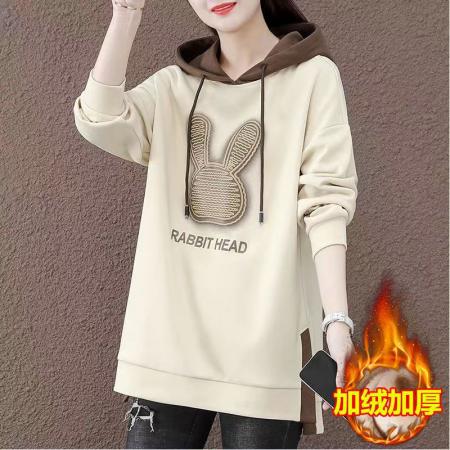 FA54756# 中长款卫衣女春秋新款时尚韩版大码女装宽松洋气连帽上衣外套  服裝批發女裝批發服飾貨源