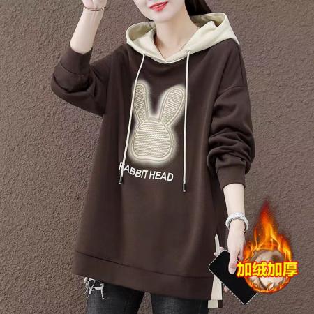 FA54756# 中长款卫衣女春秋新款时尚韩版大码女装宽松洋气连帽上衣外套  服裝批發女裝批發服飾貨源