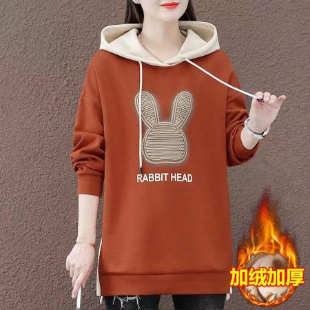 FA54756# 中长款卫衣女春秋新款时尚韩版大码女装宽松洋气连帽上衣外套  服裝批發女裝批發服飾貨源