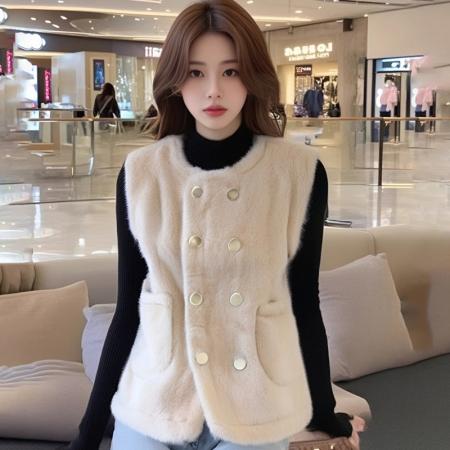 FA54759# 小香风双排扣马甲外套女秋冬毛绒开衫加厚保暖无袖上衣  服裝批發女裝批發服飾貨源