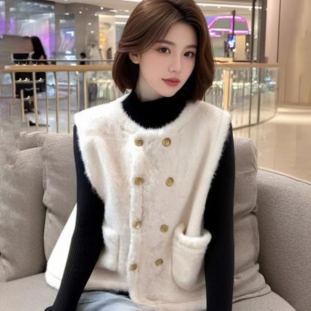 FA54759# 小香风双排扣马甲外套女秋冬毛绒开衫加厚保暖无袖上衣  服裝批發女裝批發服飾貨源