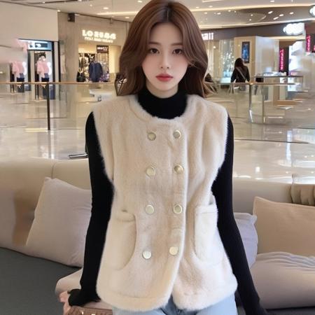 FA54759# 小香风双排扣马甲外套女秋冬毛绒开衫加厚保暖无袖上衣  服裝批發女裝批發服飾貨源