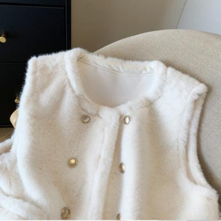 FA54759# 小香风双排扣马甲外套女秋冬毛绒开衫加厚保暖无袖上衣  服裝批發女裝批發服飾貨源