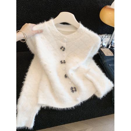 FA54760# ～法式别致小香风毛衣开衫女秋冬上衣水貂绒外衣  服裝批發女裝批發服飾貨源