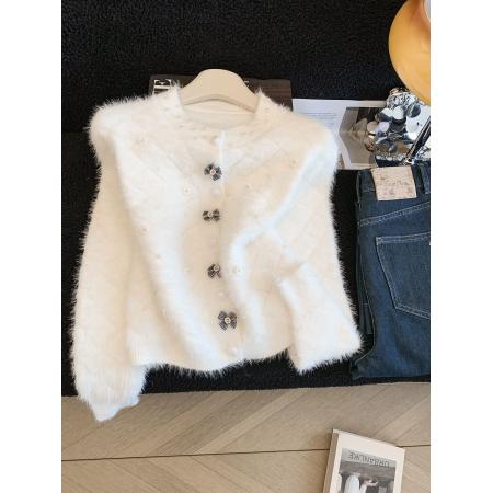 FA54760# ～法式别致小香风毛衣开衫女秋冬上衣水貂绒外衣  服裝批發女裝批發服飾貨源