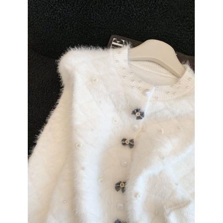 FA54760# ～法式别致小香风毛衣开衫女秋冬上衣水貂绒外衣  服裝批發女裝批發服飾貨源