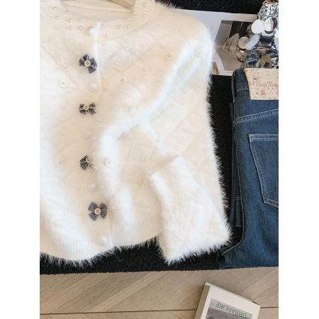 FA54760# ～法式别致小香风毛衣开衫女秋冬上衣水貂绒外衣  服裝批發女裝批發服飾貨源