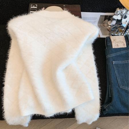 FA54760# ～法式别致小香风毛衣开衫女秋冬上衣水貂绒外衣  服裝批發女裝批發服飾貨源