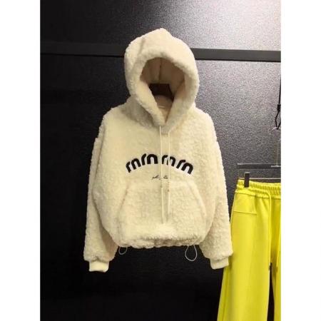 FA54765# 原版韩系高级感超厚羊羔毛连帽卫衣女冬季新款百搭保暖毛绒上衣潮  服裝批發女裝批發服飾貨源