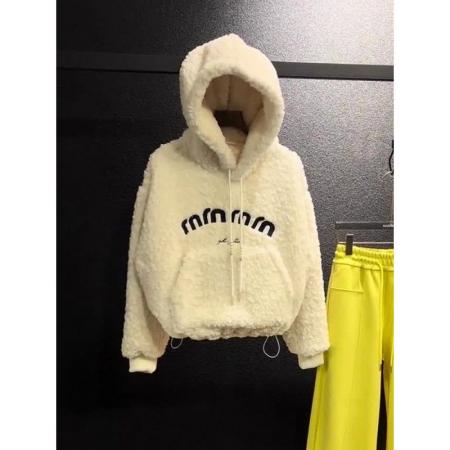 FA54765# 原版韩系高级感超厚羊羔毛连帽卫衣女冬季新款百搭保暖毛绒上衣潮  服裝批發女裝批發服飾貨源