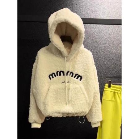 FA54765# 原版韩系高级感超厚羊羔毛连帽卫衣女冬季新款百搭保暖毛绒上衣潮  服裝批發女裝批發服飾貨源