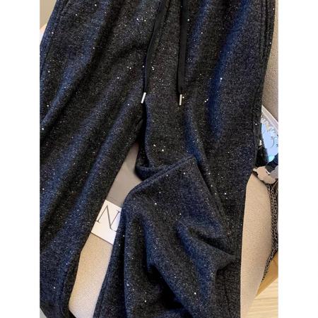 FA54768# 罗纹德绒复超柔韩系高级感松紧腰卫裤女秋冬新款休闲裤潮  服裝批發女裝批發服飾貨源