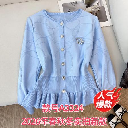 FA54769# 春秋冬收腰荷叶边毛衣针织上衣女  服裝批發女裝批發服飾貨源