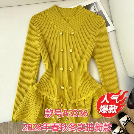 FA54770# 春秋冬荷叶边长袖针织女收腰毛衣  服裝批發女裝批發服飾貨源