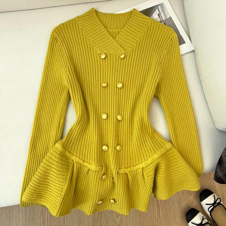 FA54770# 春秋冬荷叶边长袖针织女收腰毛衣  服裝批發女裝批發服飾貨源