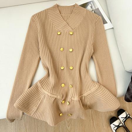 FA54770# 春秋冬荷叶边长袖针织女收腰毛衣  服裝批發女裝批發服飾貨源