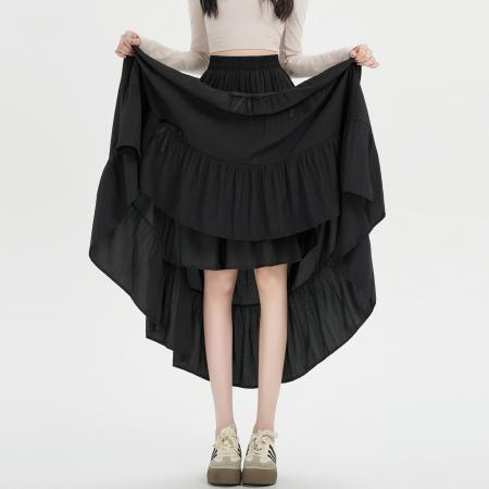 FA54774# 春夏新款半身裙女蝴蝶结蛋糕裙松紧高腰显瘦大摆a字长裙  服裝批發女裝批發服飾貨源