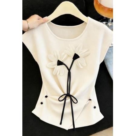 FA54783# 设计感立体花朵冰丝针织上衣女春夏内搭外穿修身显瘦百搭背心  服裝批發女裝批發服飾貨源