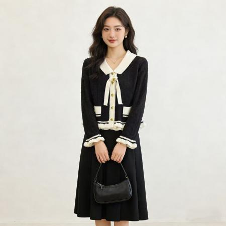 FA54785# Ai温柔甜美风娃娃领针织衫春秋冬荷叶边千金气质巨好看毛衣女chic  服裝批發女裝批發服飾貨源