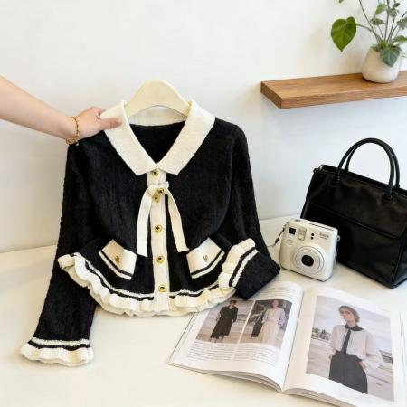 FA54785# Ai温柔甜美风娃娃领针织衫春秋冬荷叶边千金气质巨好看毛衣女chic  服裝批發女裝批發服飾貨源