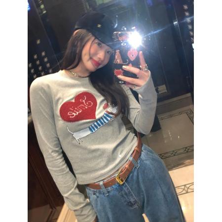 FA54791# 韩系正肩小狗爱心长袖T恤女春秋新款修身显瘦减龄收腰打底衫上衣  服裝批發女裝批發服飾貨源