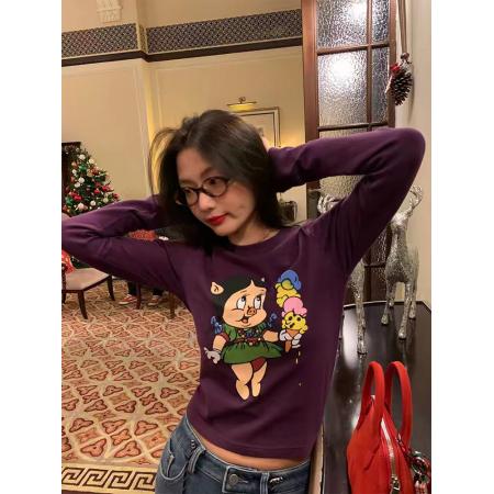 FA54793# 紫色打底衫女春秋内搭可外穿新款设计感长袖T恤显瘦  服裝批發女裝批發服飾貨源