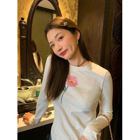 FA54795# 打底衫女秋冬内搭可外穿新款设计感浅灰色T恤长袖  服裝批發女裝批發服飾貨源